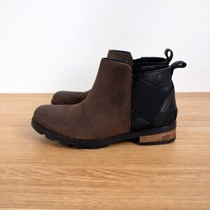 Sorel Emelie Chelsea Boots Women’s 8.5 Waterproof Leather Brown Ankle Boots